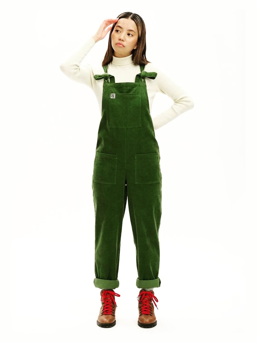 LUCY & YAK ORGANIC CORDUROY DUNGAREES Size 14 Green Cotton Overalls EUC